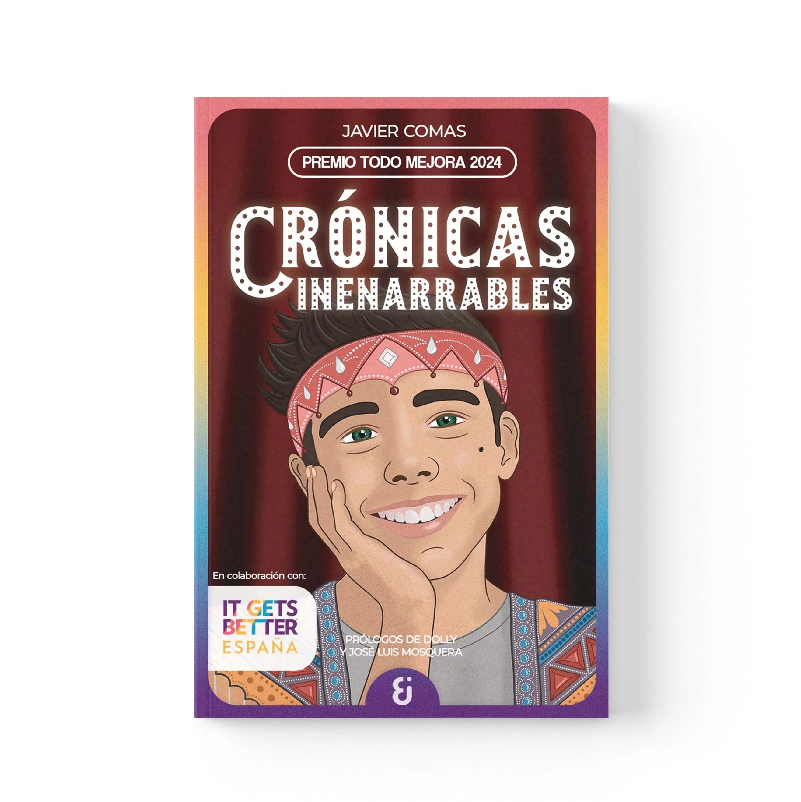 Crónicas inenarrables book with a smiling boy wearing a patterned headband.