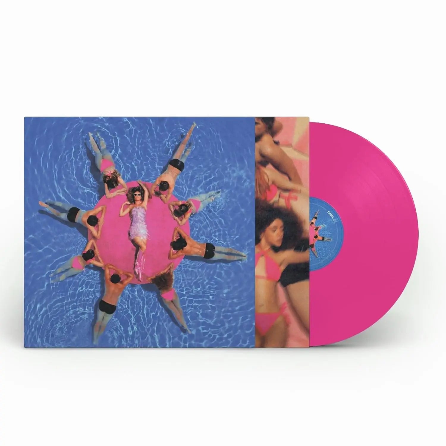 Vinilo rosa de Edurne – éXtasis con portada de personas en una piscina.