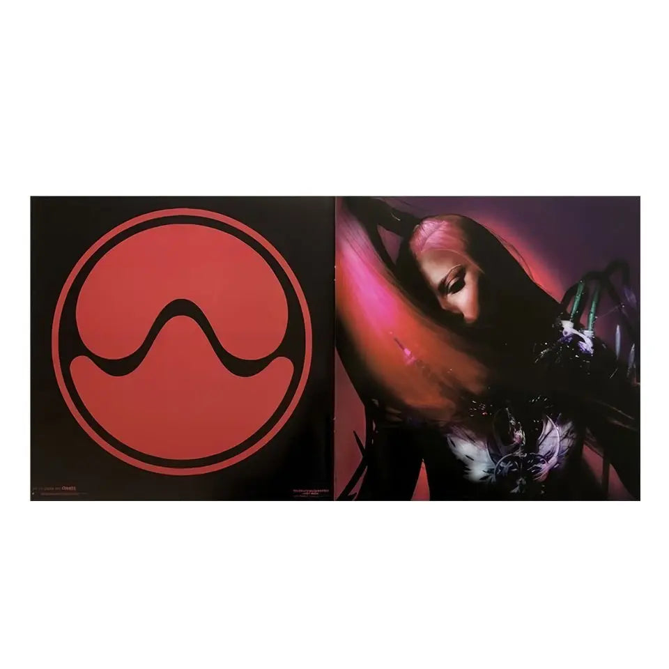 Lady Gaga Chromatica vinyl album with a red logo and a portrait of the artist.
