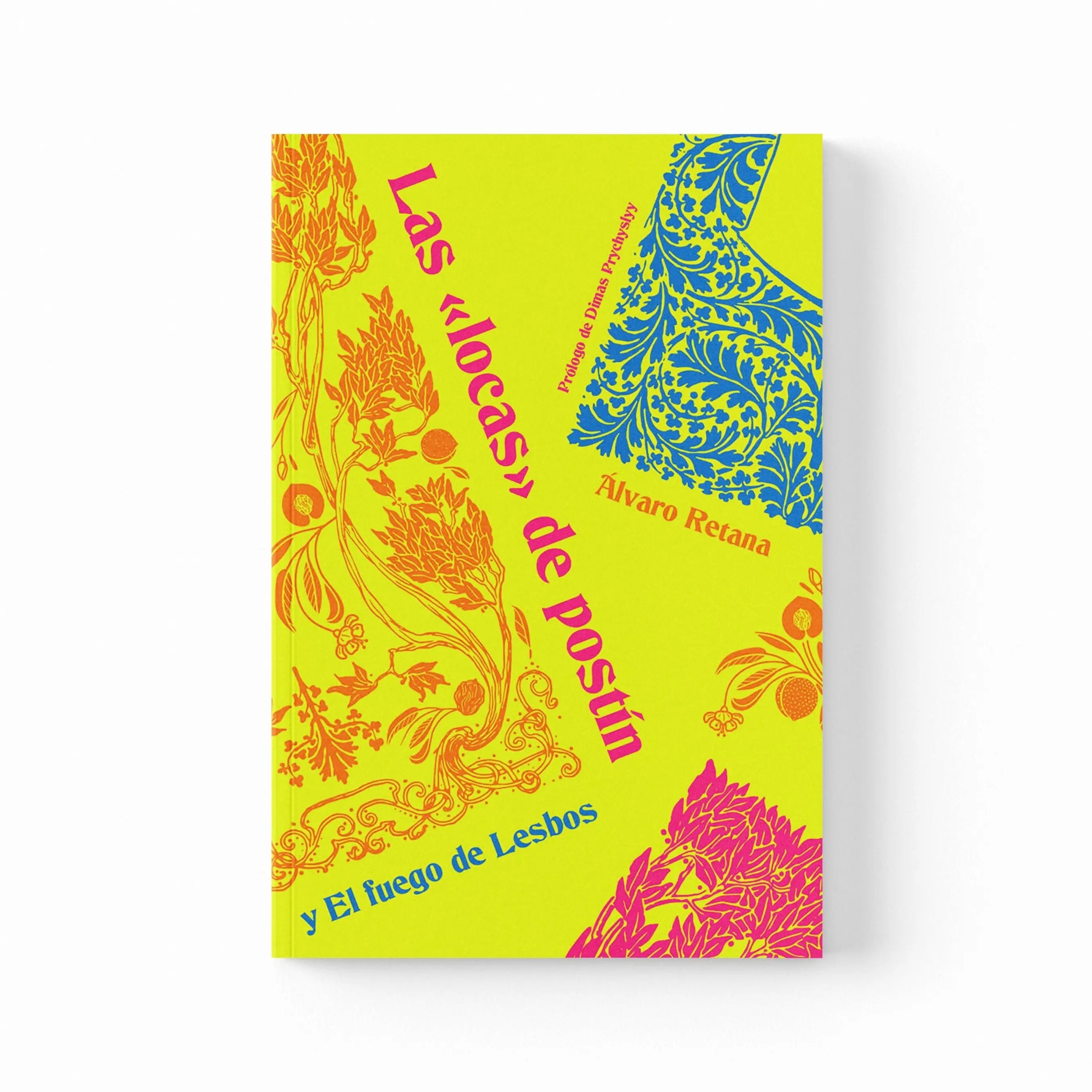 Un libro de tapa blanda con un diseño floral vibrante en amarillo, naranja, azul y fucsia.