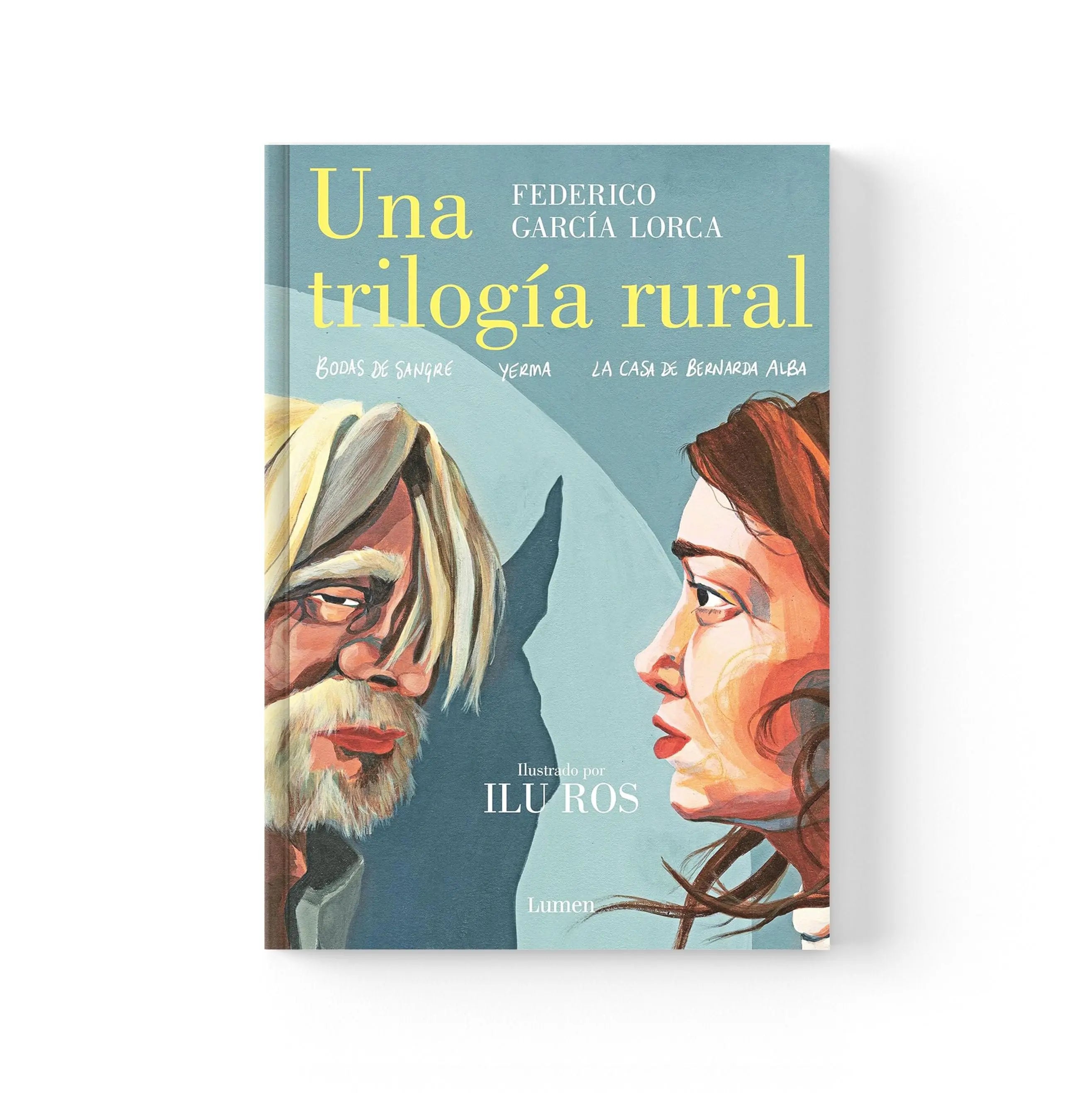 Una trilogía rural, un libro ilustrado con dos rostros de perfil mirándose.