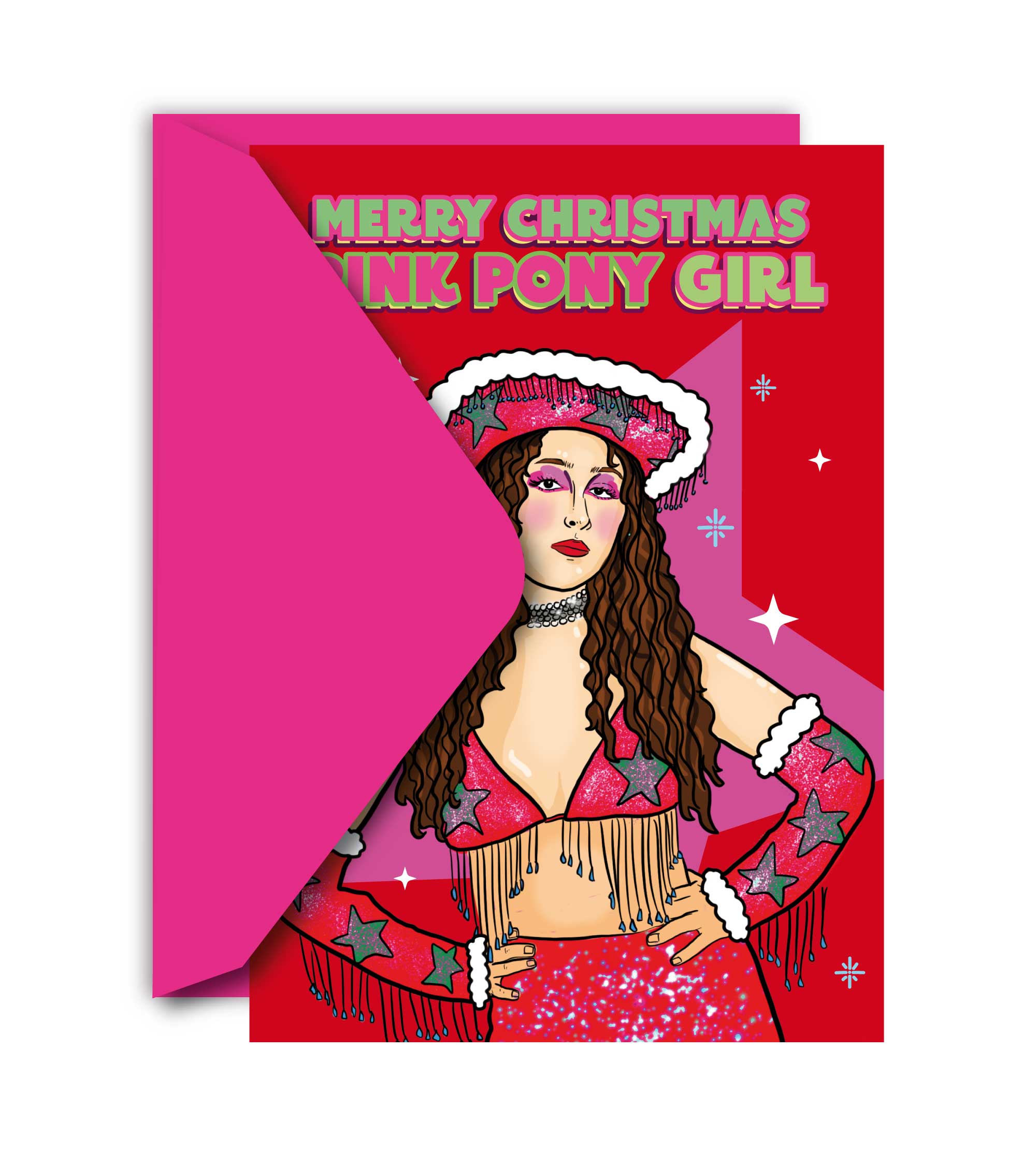 Tarjeta de Felicitación de Navidad para Chica Pony Rosa – Plastic Books