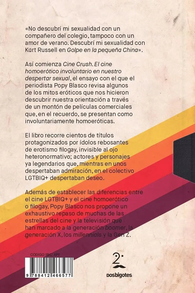 La contraportada del libro Cine Crush con texto y un código de barras.