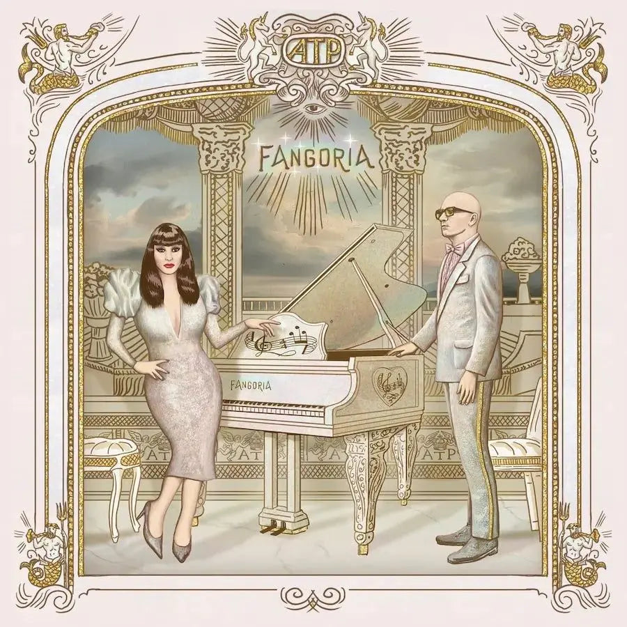 An illustrated album cover features a woman and a man standing next to a white grand piano.