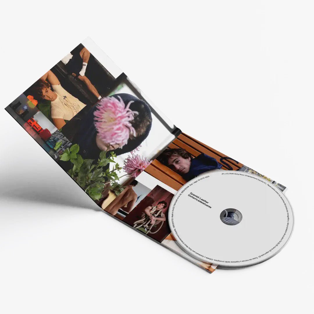 CD cover of Guitarricadelafuente's Spanish Leather album with artistic text and design.