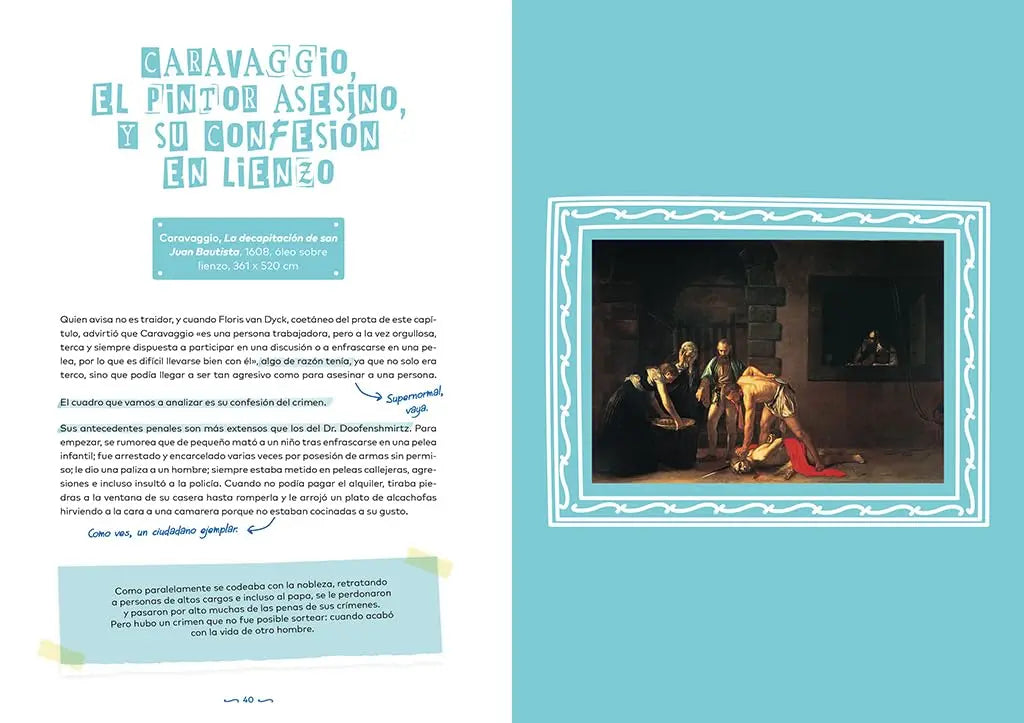 A book page with text and an image of a painting in a decorative frame.