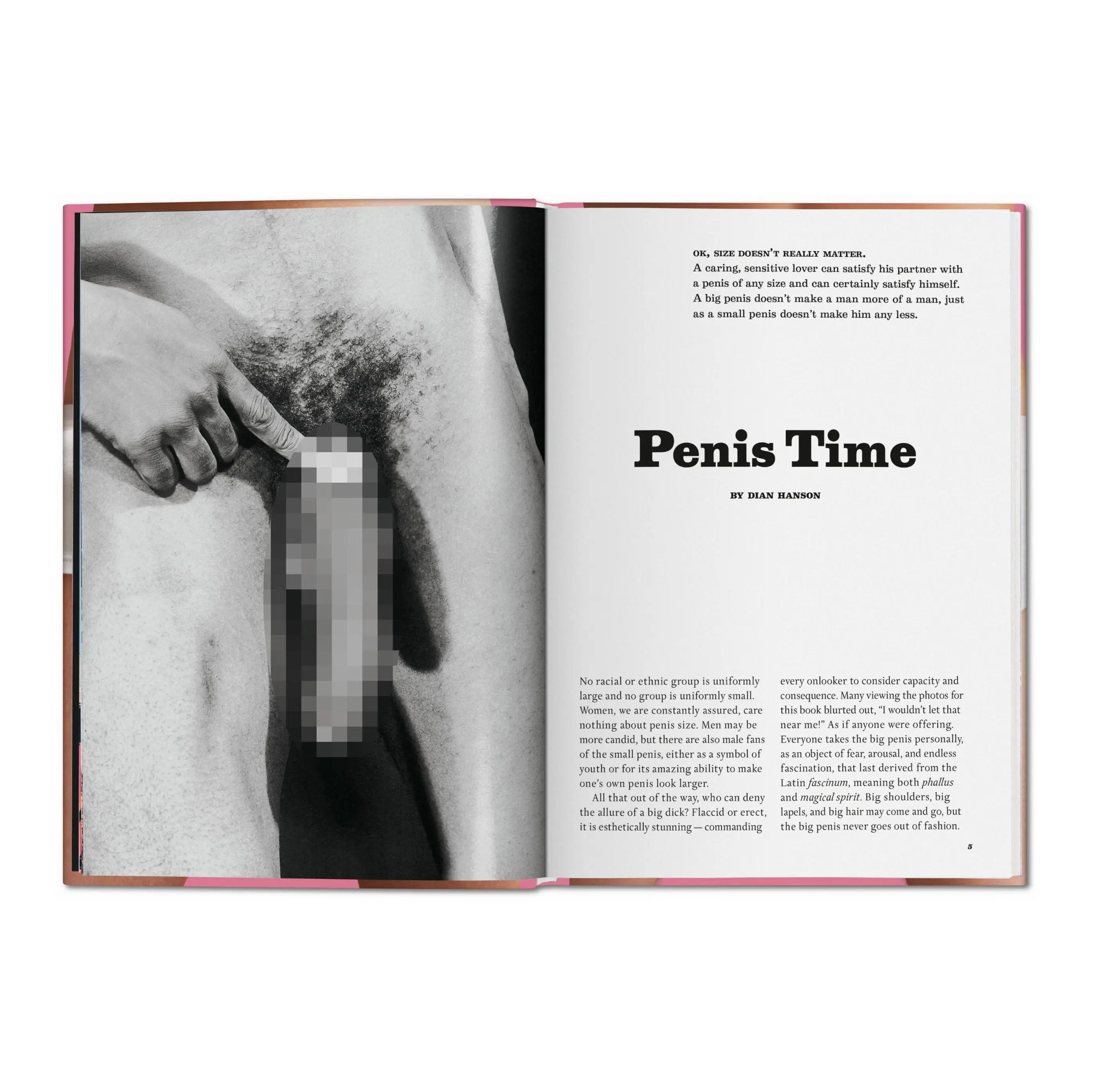 An open book shows a black and white photo of a man's torso and a text page.