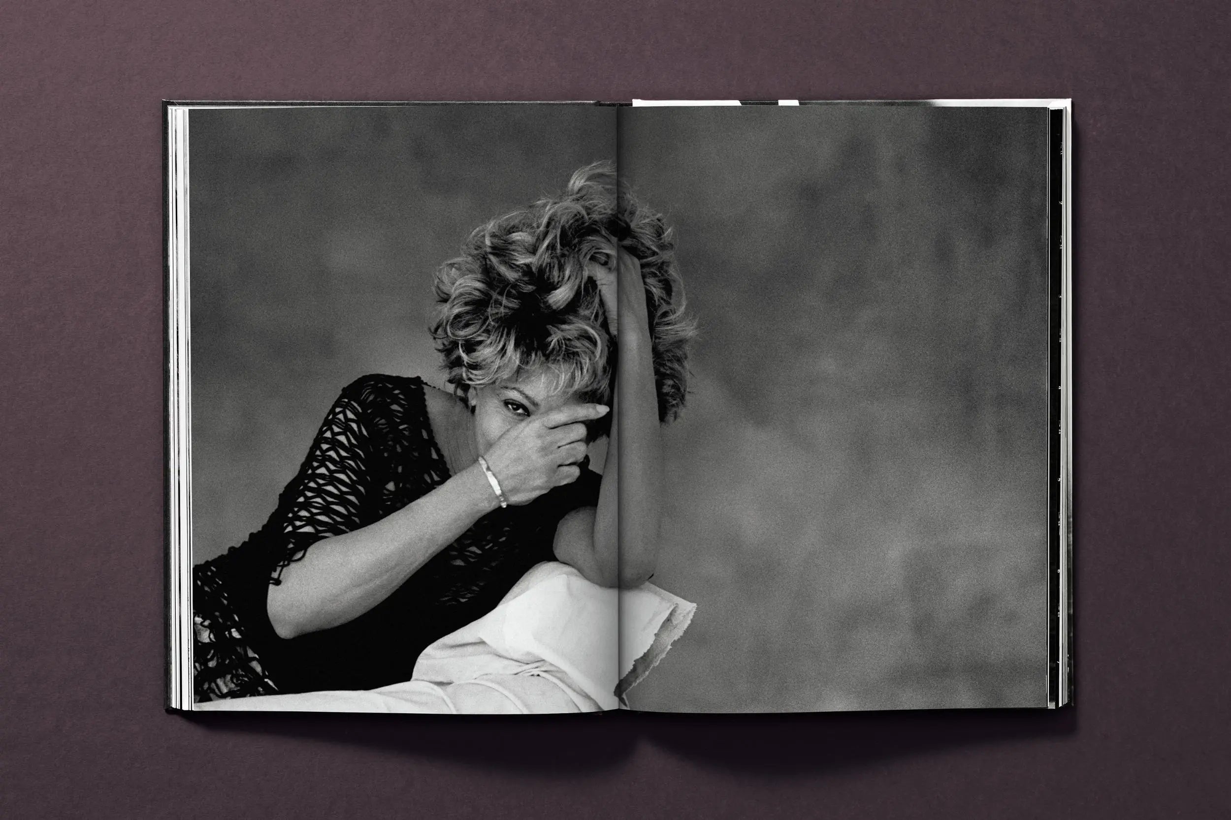 Tina Turner by Peter Lindbergh book open to a black and white photo of Tina Turner.
